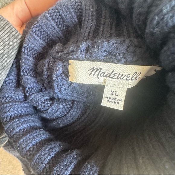 Madewell Striped Knit Navy and White Size XL Turtleneck Chunky Sweater - Picture 10 of 12
